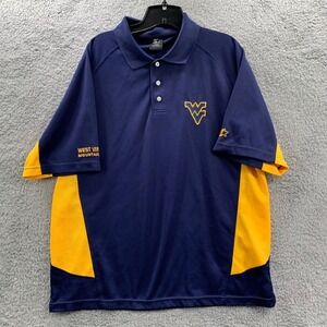 WEST VIRGINIA Polo Shirt Mens Size Large Starter Blue Yellow NCAA*